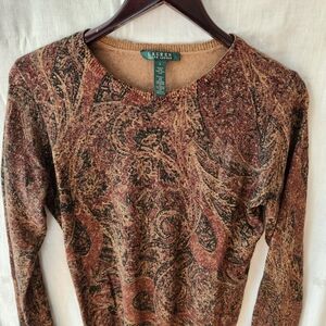 Ralph Lauren Brown Crew Neck Sweater with Elegant Paisley Design